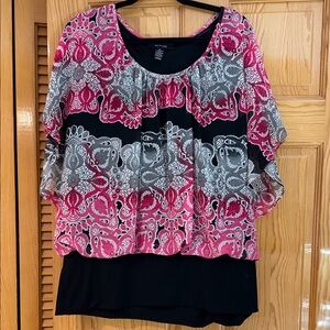 Style & Co. Pink and Black Blouse with White Accents